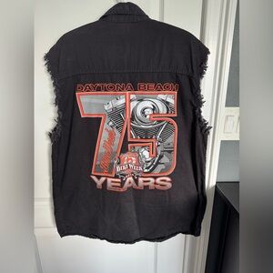 Hot Leathers 2XL Black Denim Cutoff Button down Shirt Daytona Beach 2016